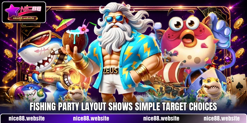 Fishing Party layout shows simple target choices Fishing Party layout shows simple target choices