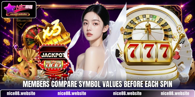 Members compare symbol values before each spin Members compare symbol values before each spin