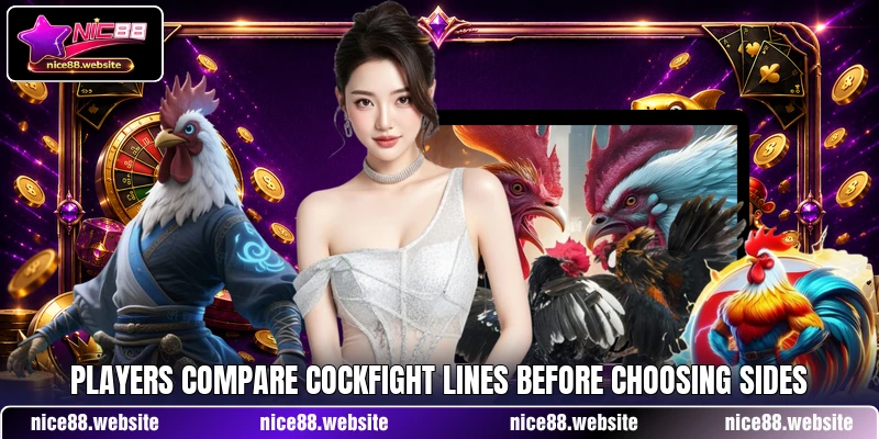 Players compare cockfight lines before choosing sides Players compare cockfight lines before choosing sides