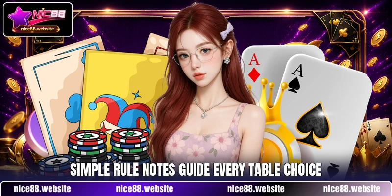 Simple rule notes guide every table choice